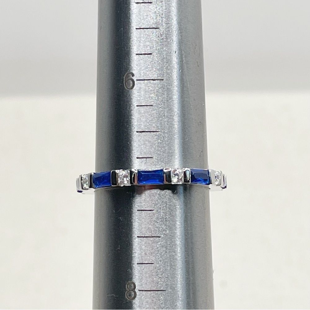 NEW Sterling Silver Simulated Sapphire and Simulated Diamond Eternity Ring - 7 - Picture 4 of 4
